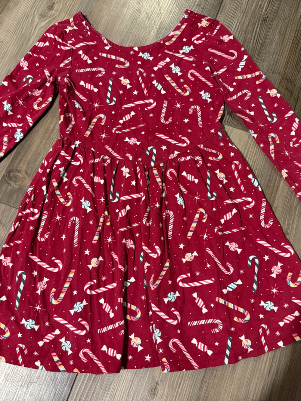 The Children's Place Red Candy Cane Print Long-Sleeve Dress